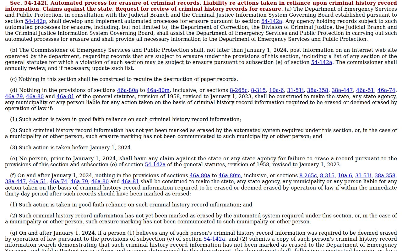 New Haven County court records Connecticut automated criminal record erasure statute
