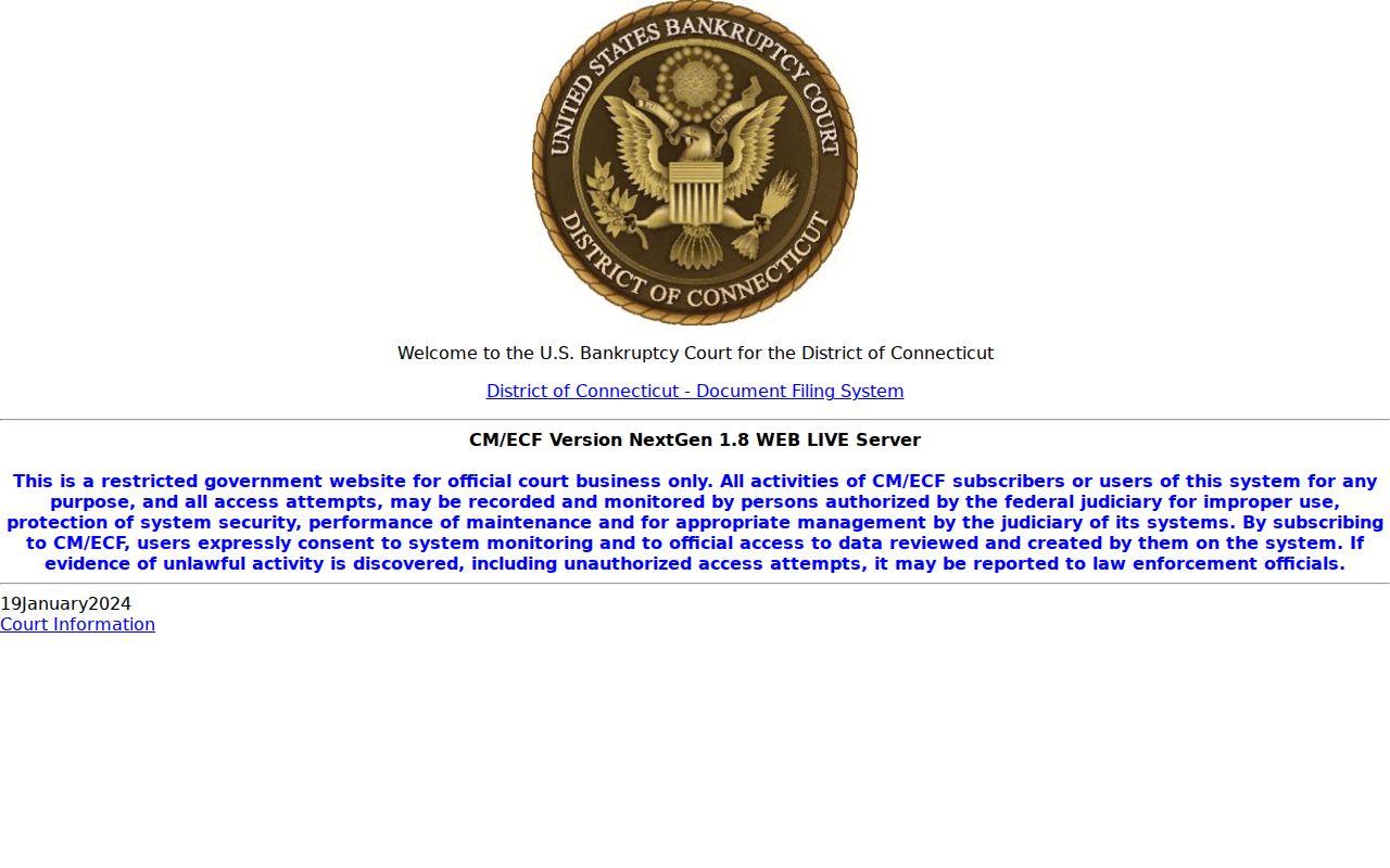 New Haven County federal bankruptcy court records ECF system