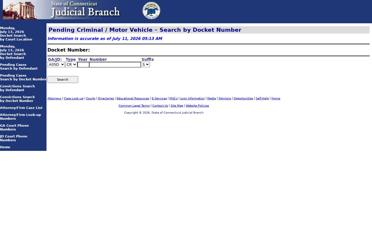 New Haven County court dockets pending criminal motor vehicle docket number search