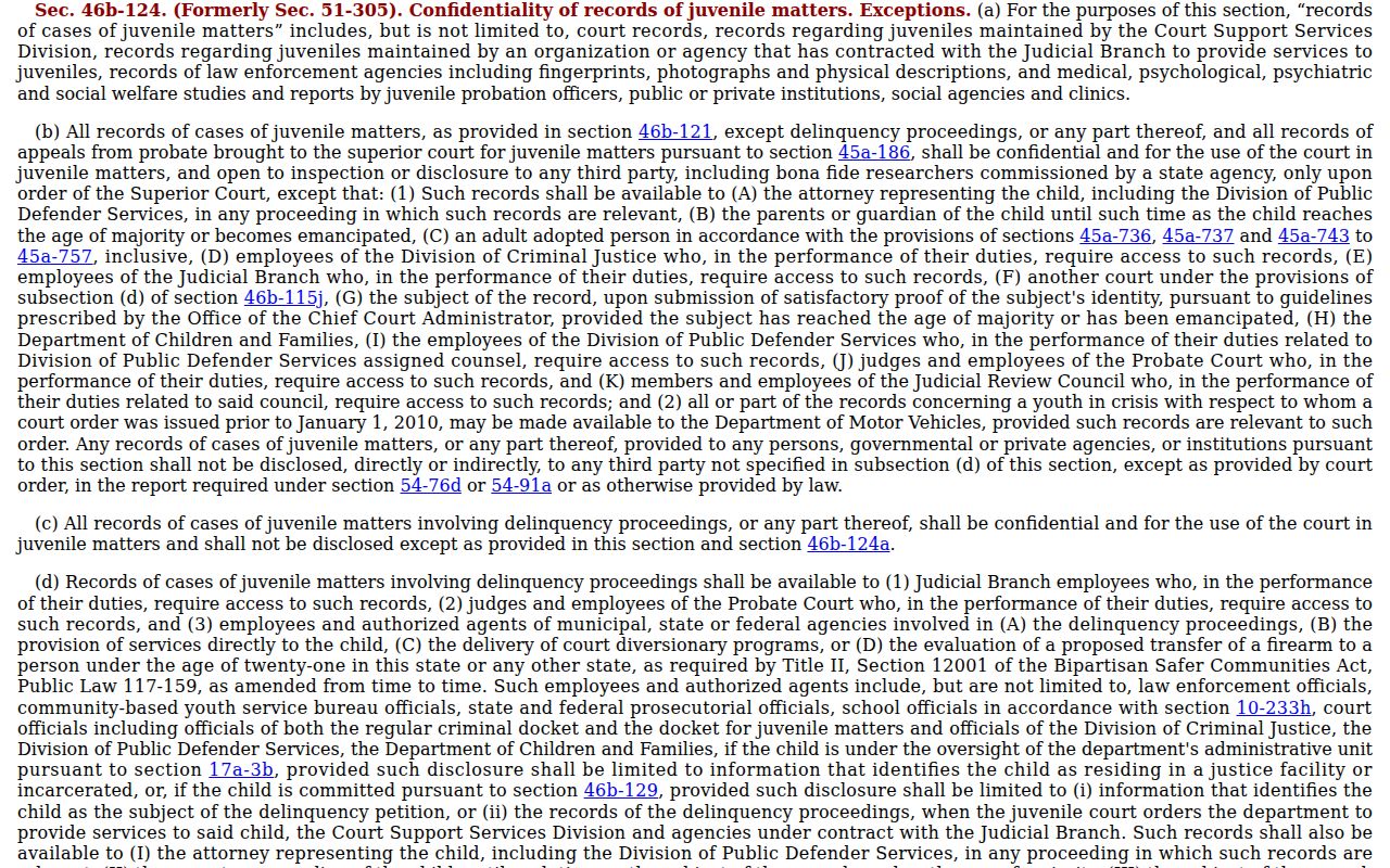 New Haven County Superior Court juvenile matter confidentiality record