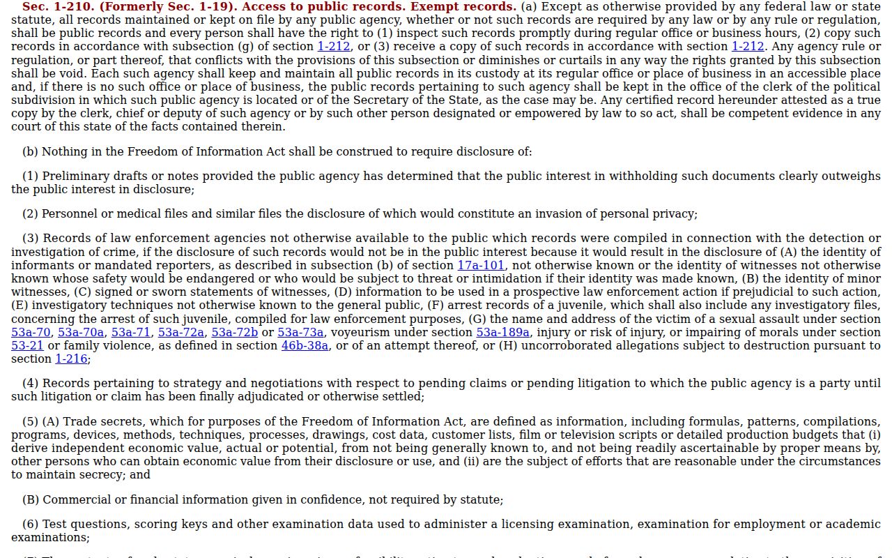 New Haven County warrant records Connecticut public access statute